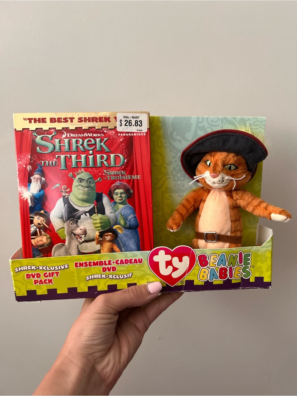 2007 shrek the third Ty Beanie Babies Puss in Boots Plush DVD Gift Pack